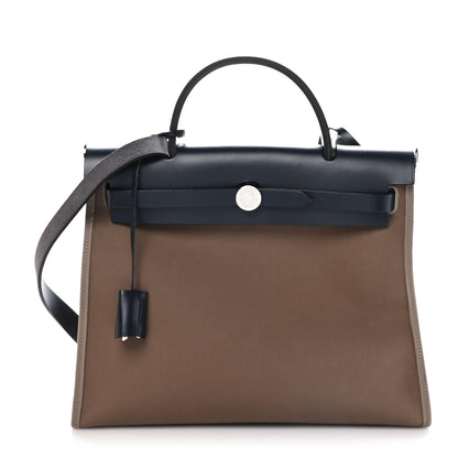 Hermes Toile Officier Vache Hunter Herbag Zip 31 PM Etoupe Bleu Indigo 1 of 11