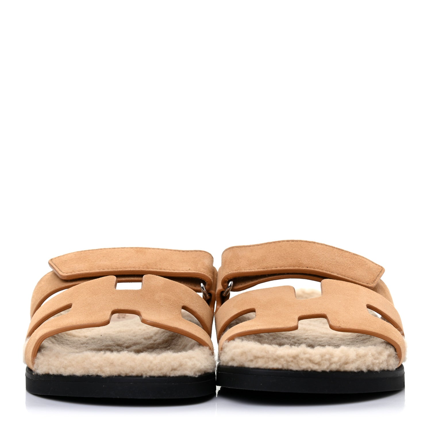 Hermes Suede Goatskin Woolskin Womens Chypre Sandals 37 Golden Beige 2 of 9