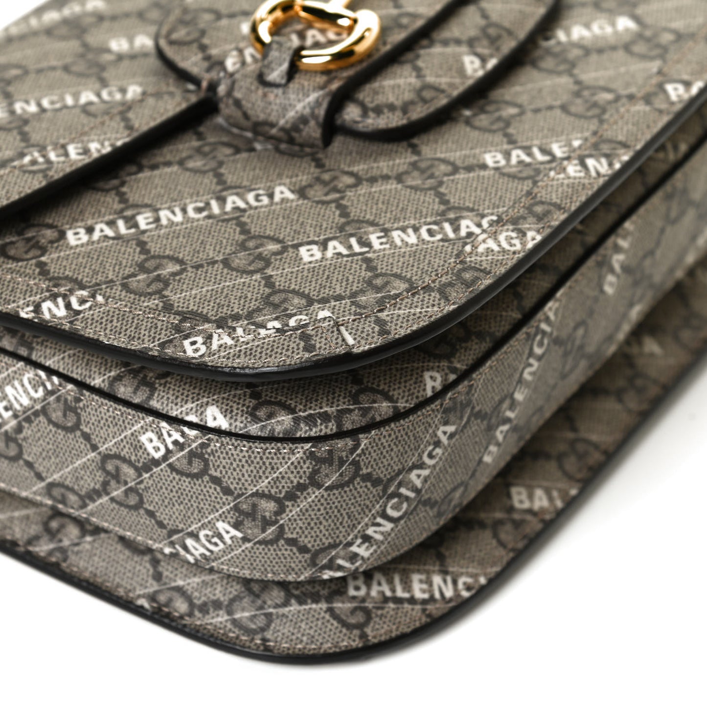 X BALENCIAGA GG Supreme Monogram Logo Print Horsebit 1955 Shoulder Bag Beige Ebony