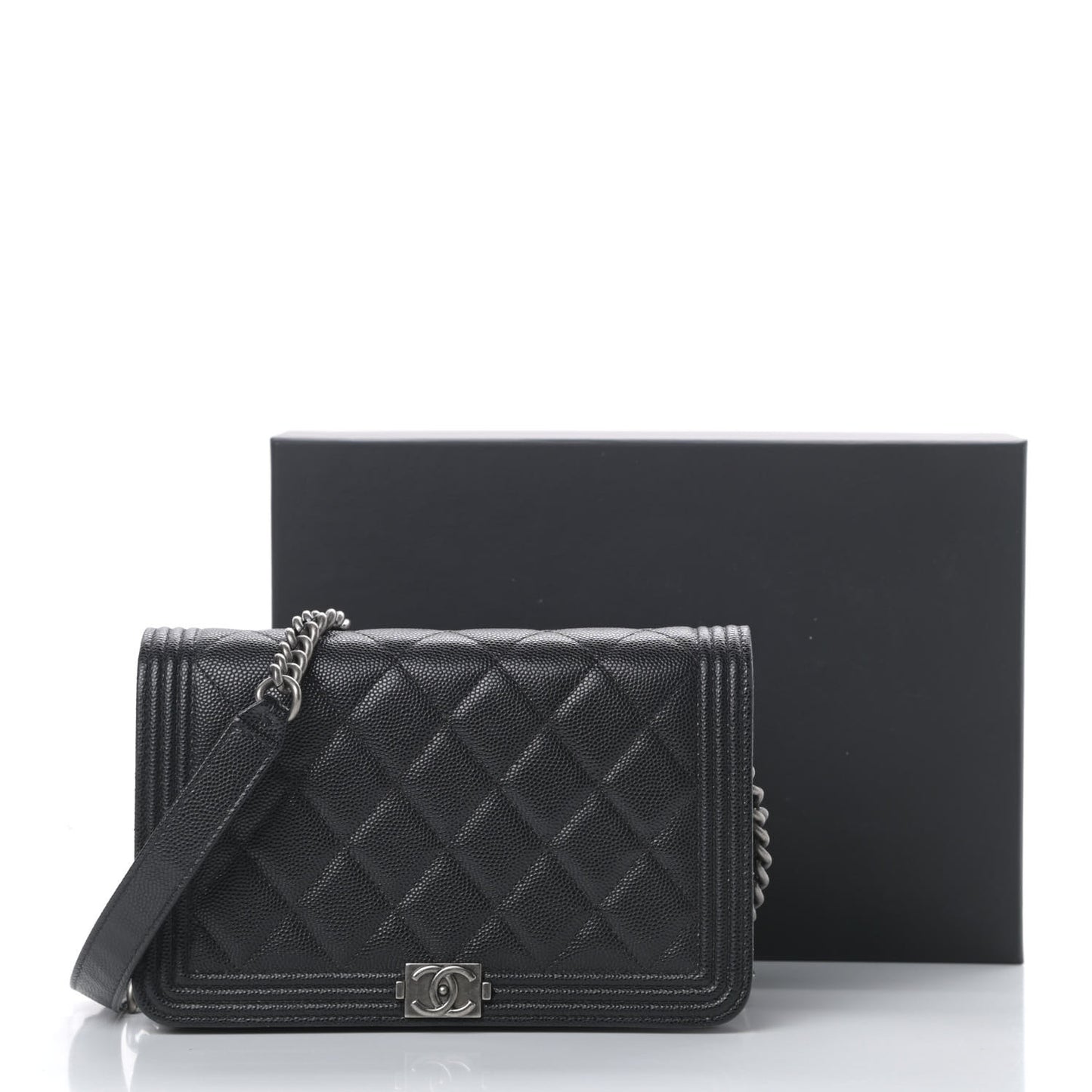Caviar Quilted Boy Wallet On Chain WOC Black