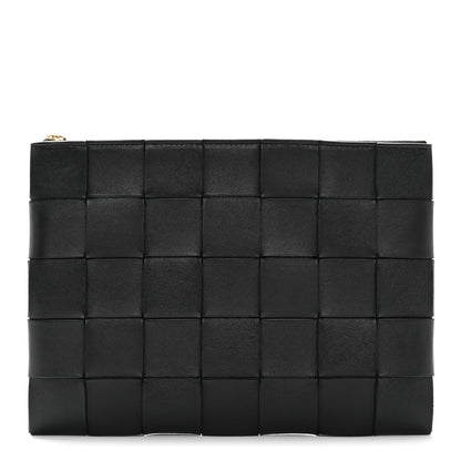 Bottega Veneta Nappa Maxi Intrecciato Cassette Flat Zip Medium Pouch Black 1 of 8
