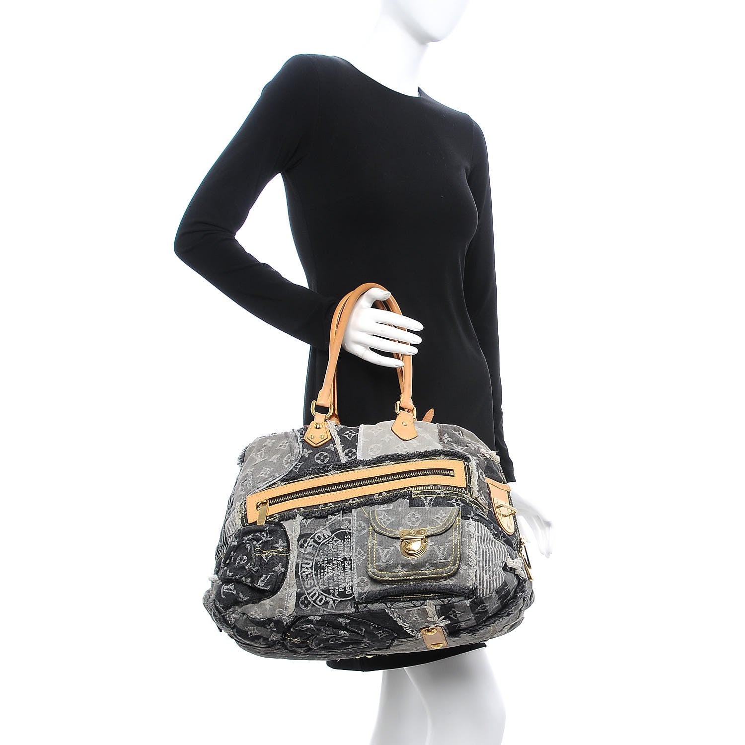 Louis Vuitton Denim Patchwork Bowly Black 2 of 10