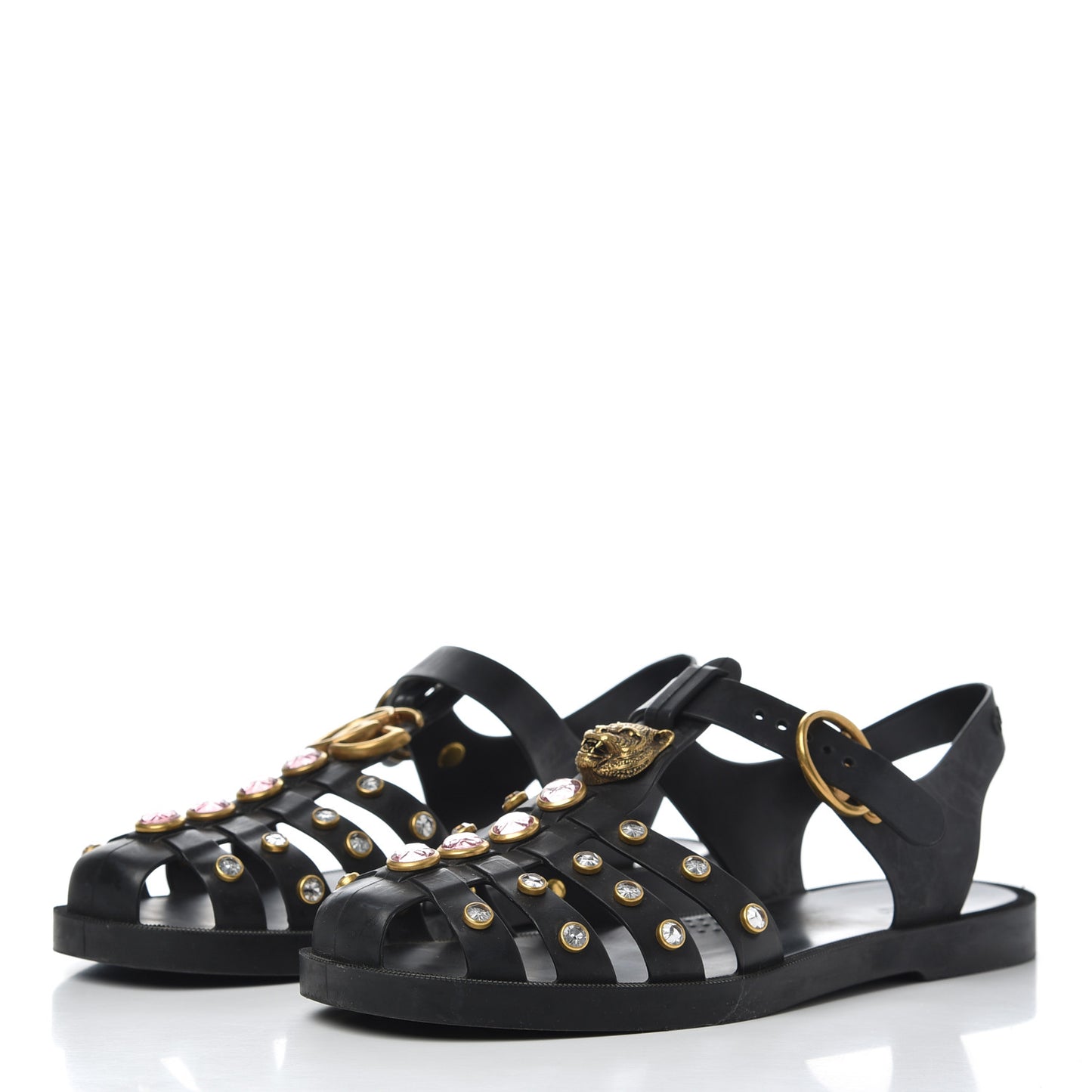 Rubber Crystal Womens Buckle Strap Sandals 37 Black