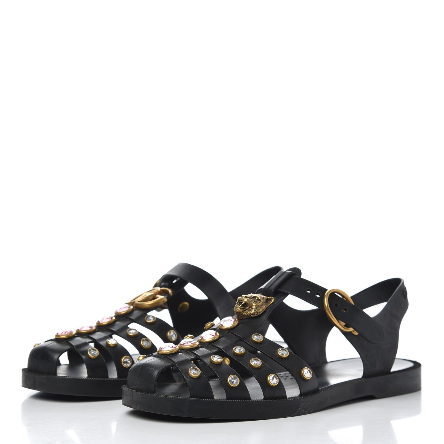 Gucci Rubber Crystal Womens Buckle Strap Sandals 37 Black 3 of 14
