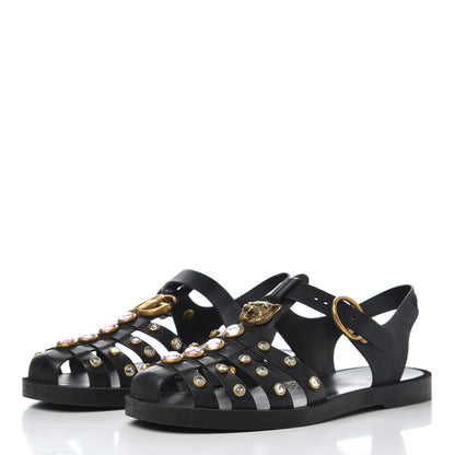 Gucci Rubber Crystal Womens Buckle Strap Sandals 37 Black 3 of 14