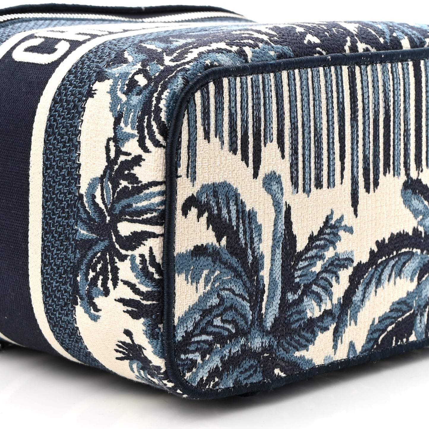 Canvas Embroidered Palm Tree Diortravel Vanity Case Blue Multicolor