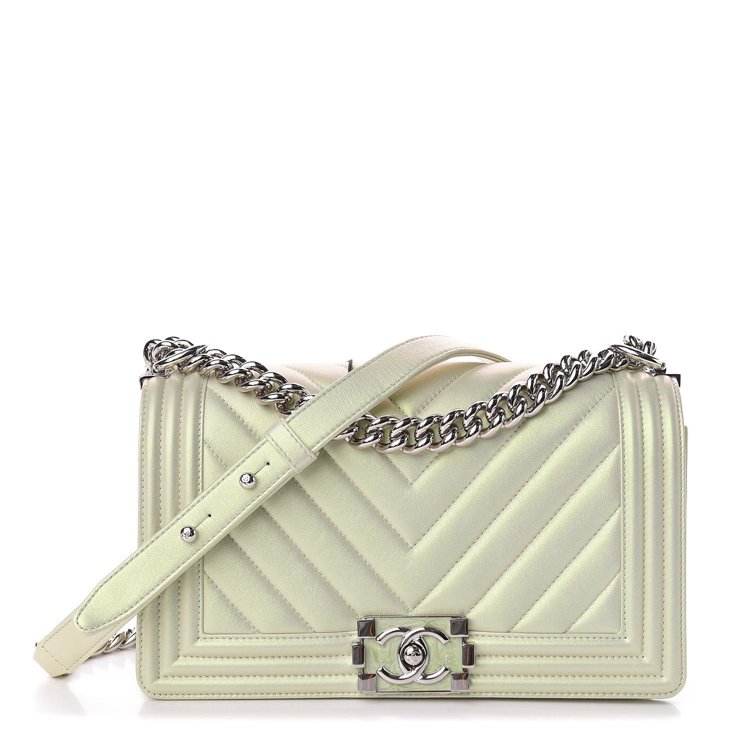 Chanel Iridescent Lambskin Chevron Quilted Medium Boy Flap Green 1 of 10