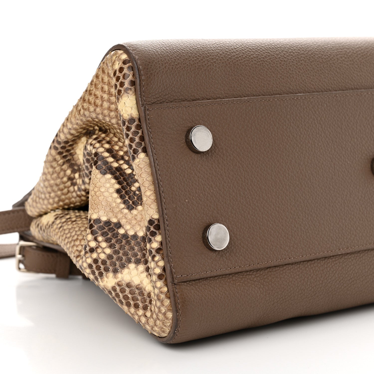 Saint Laurent Grained Calfskin Snakeskin Small Cabas Rive Gauche Taupe 9 of 19