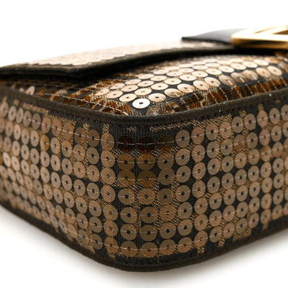 Fendi Fabric Jacquard Paillettes Vitello Seta FF 1974 Baguette Testa di Moro Real Ebano 8 of 10