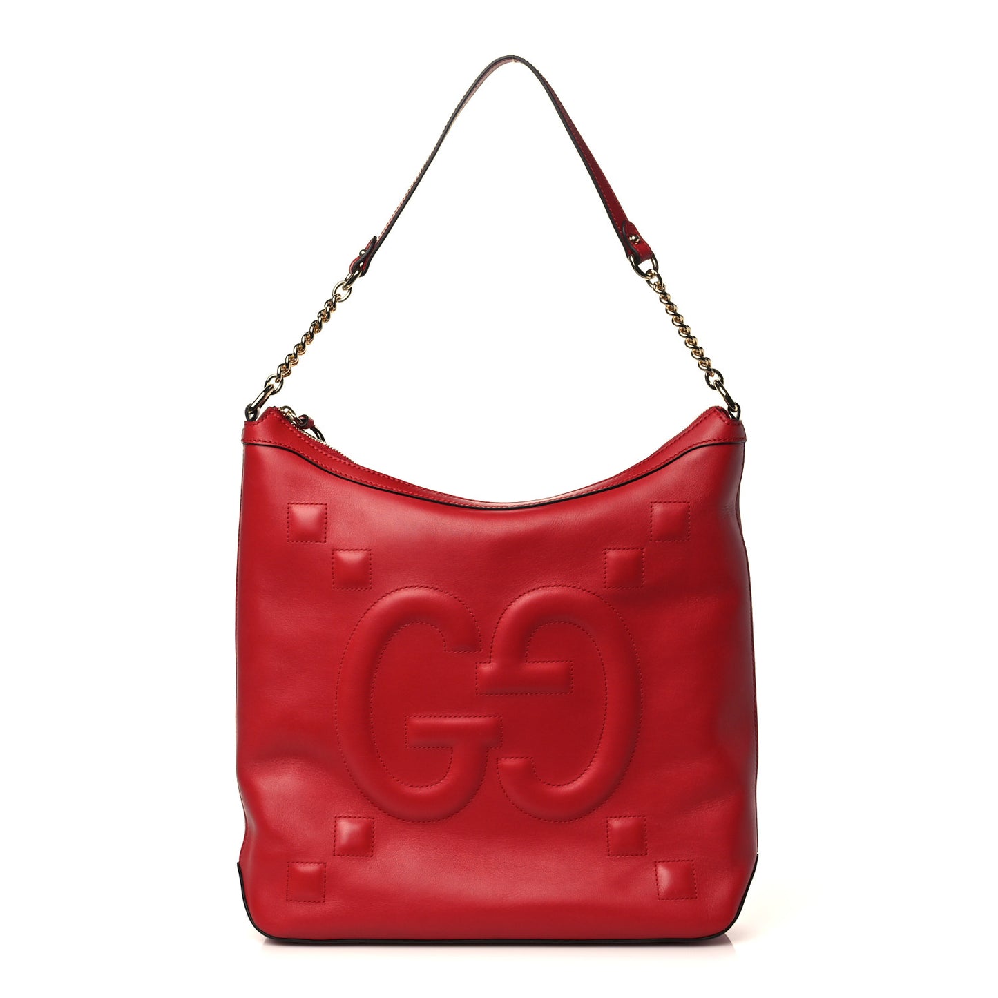 Apollo Calfskin GG Dadini Embroidered Chain Hobo Hibiscus Red