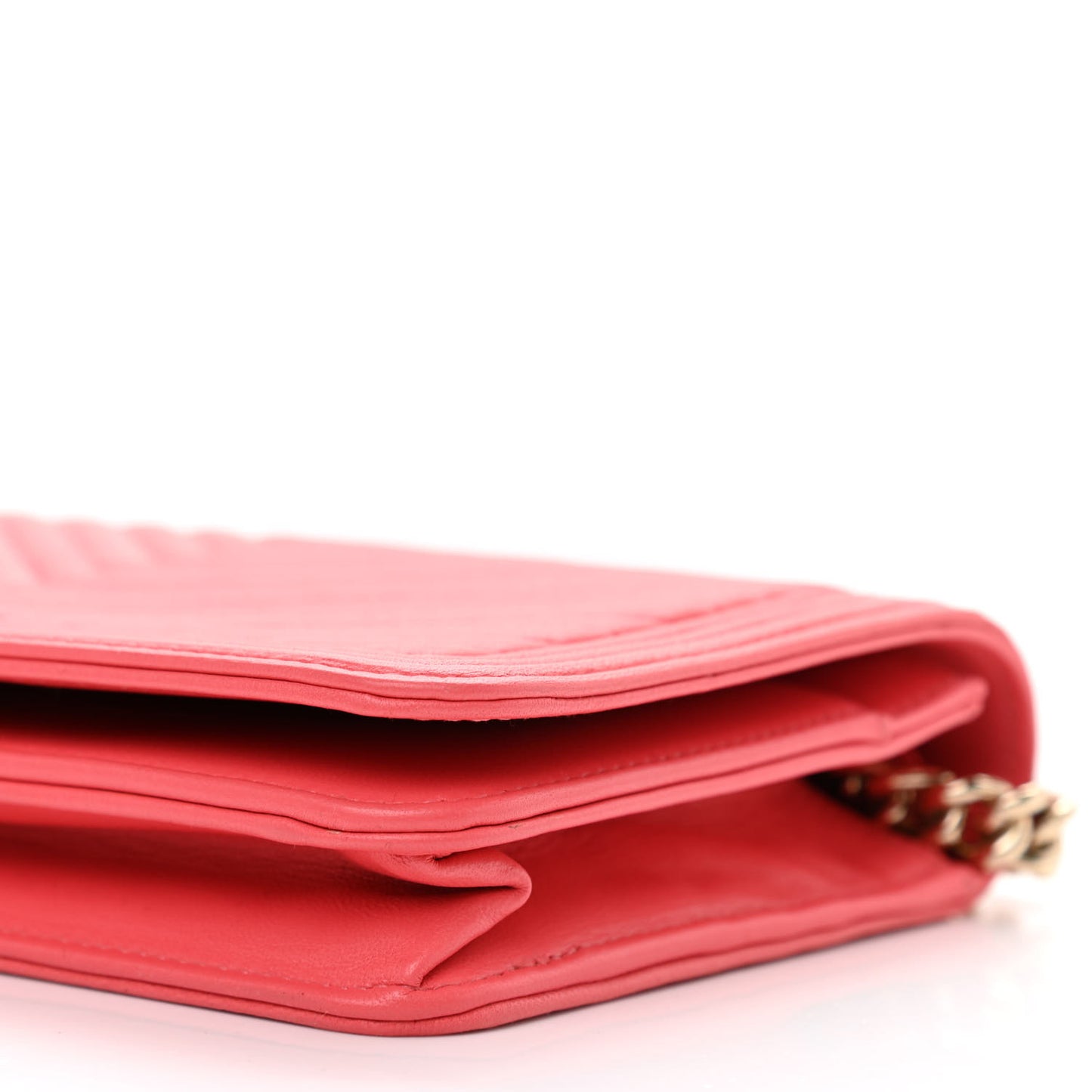 Lambskin Chevron Quilted Boy Wallet On Chain WOC Coral