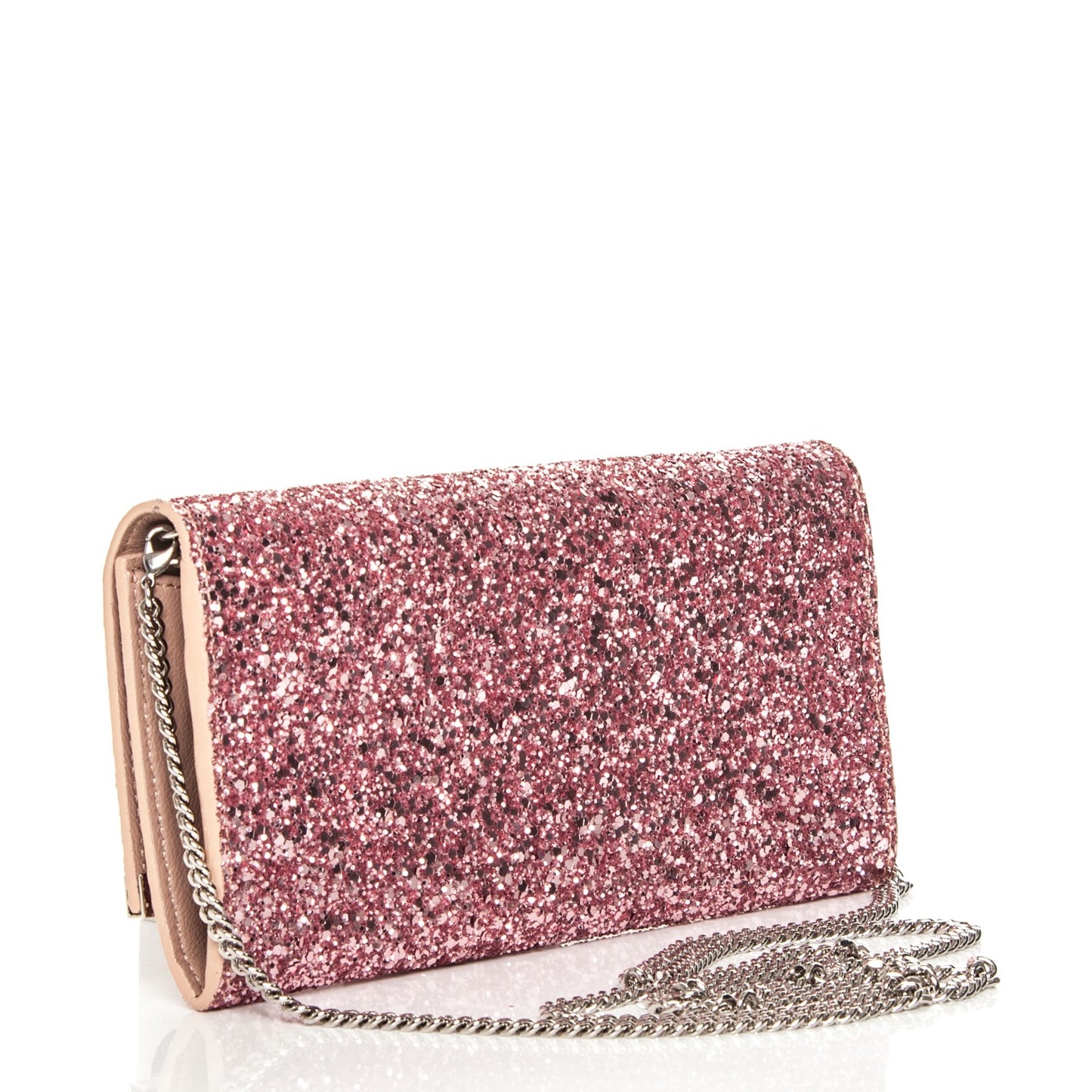 Glittered Lambskin Milla Wallet on Chain Tea Rose