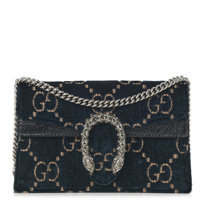 Gucci Velvet GG Monogram Super Mini Dionysus Shoulder Bag Blue Beige Black 1 of 14