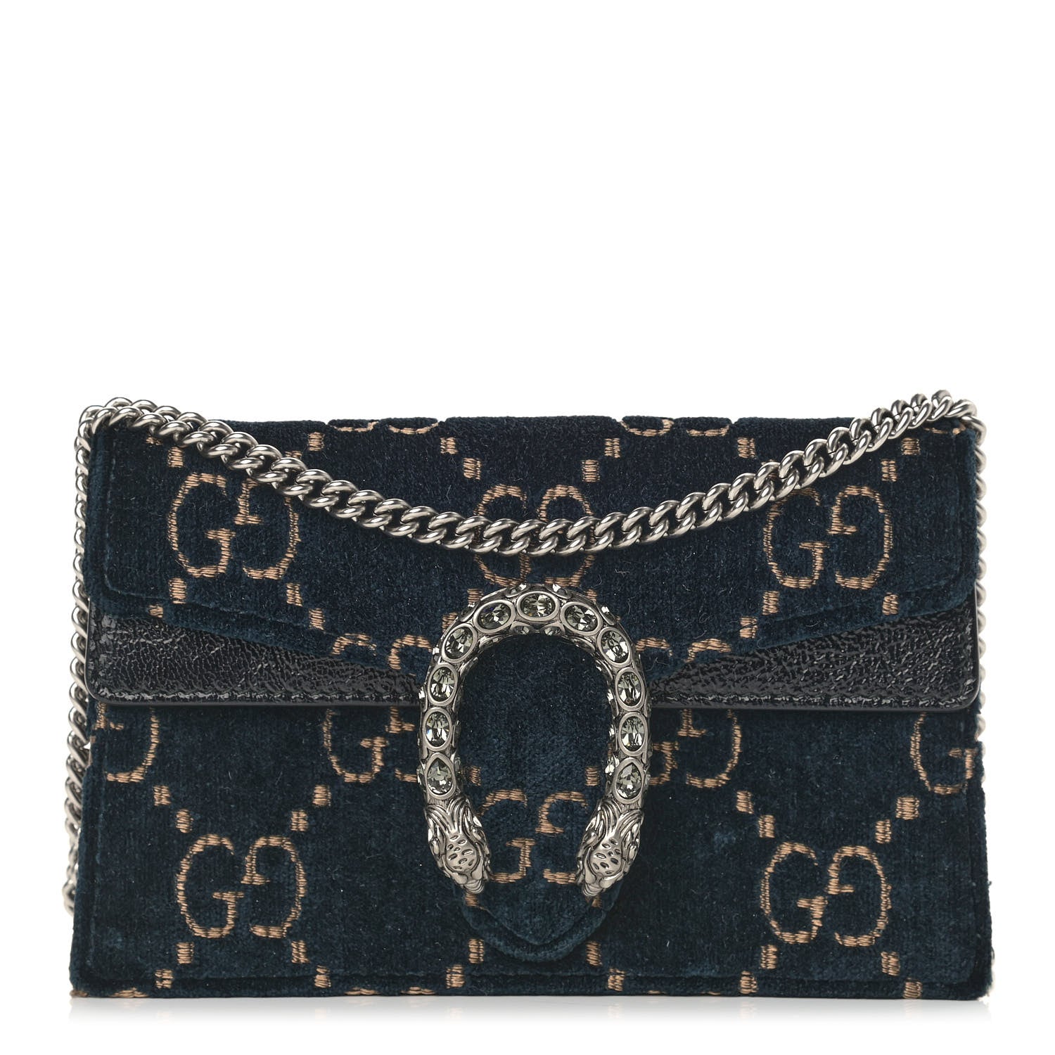 Gucci Velvet GG Monogram Super Mini Dionysus Shoulder Bag Blue Beige Black 1 of 14