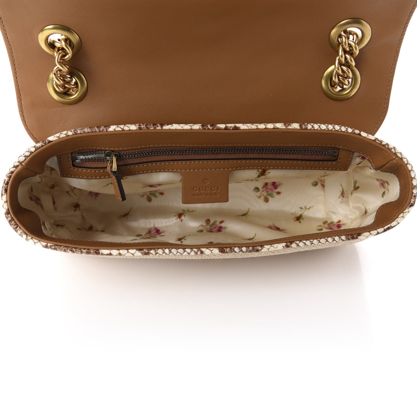 Raffia Elaphe Matelasse Small GG Marmont Shoulder Bag Natural Cream Brown