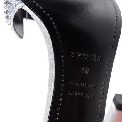 Hermes Suede Goatskin Crystal Premiere 105 Sandals 39 Gris Argente 9 of 10