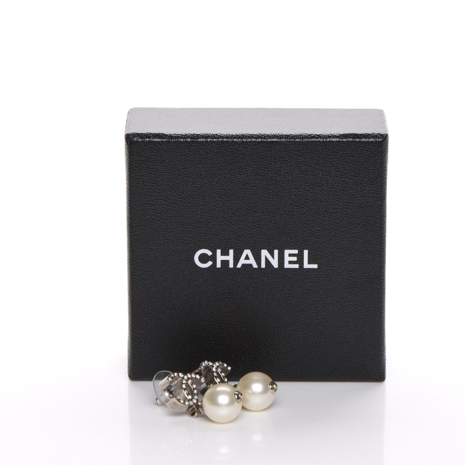 Chanel Crystal Pearl CC Drop Earrings Silver 5 of 5