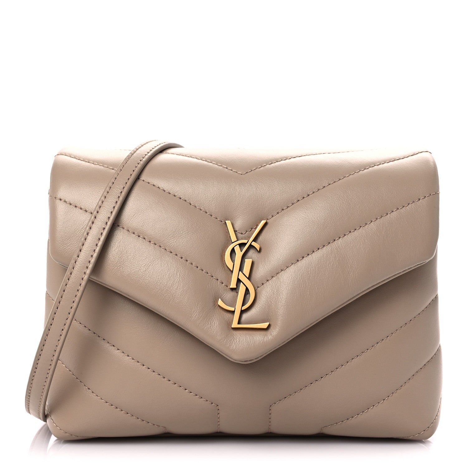 Saint Laurent Calfskin Y Quilted Monogram Toy Loulou Crossbody Bag Dark Beige 1 of 10