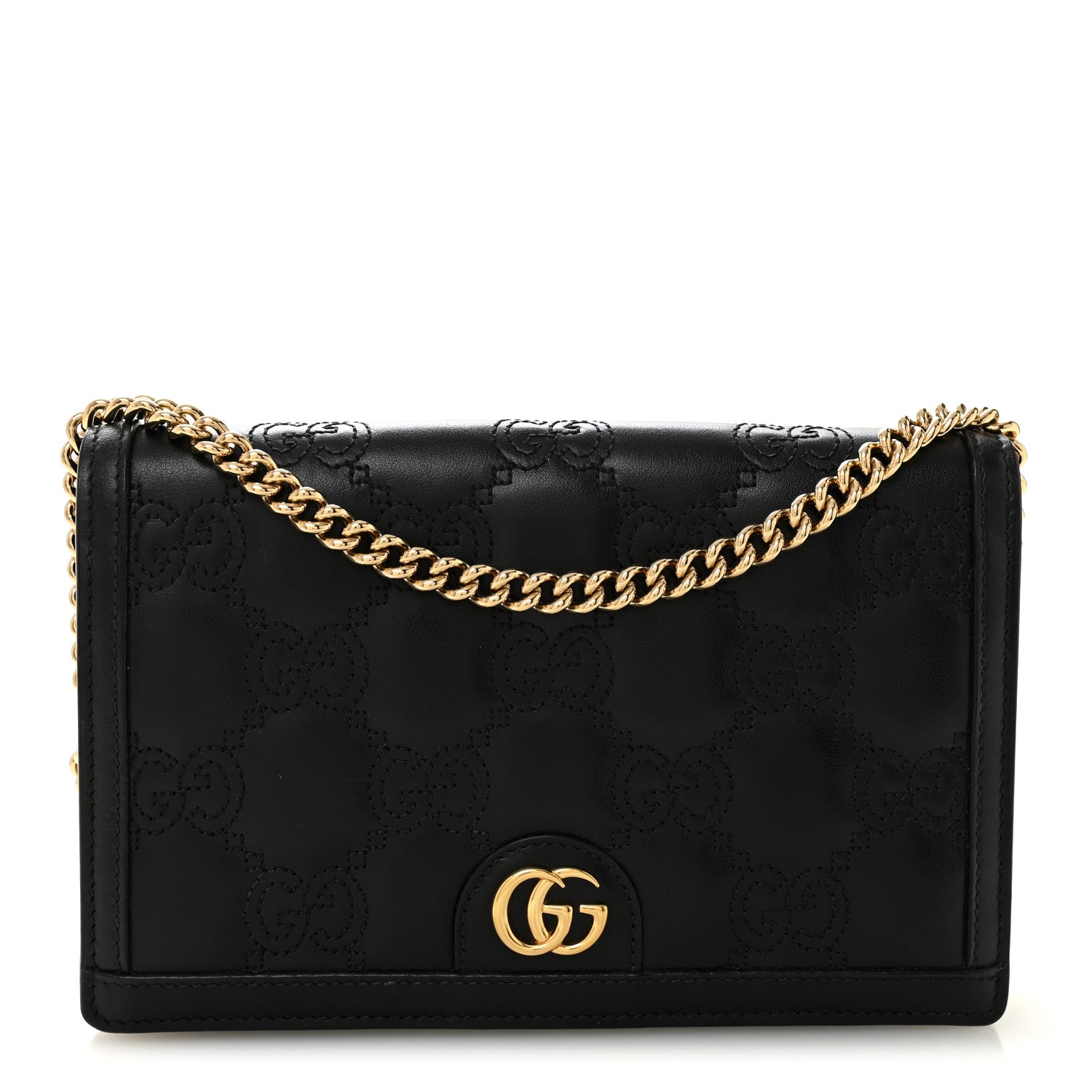 Gucci Calfskin GG Matelasse Chain Wallet Black 1 of 10