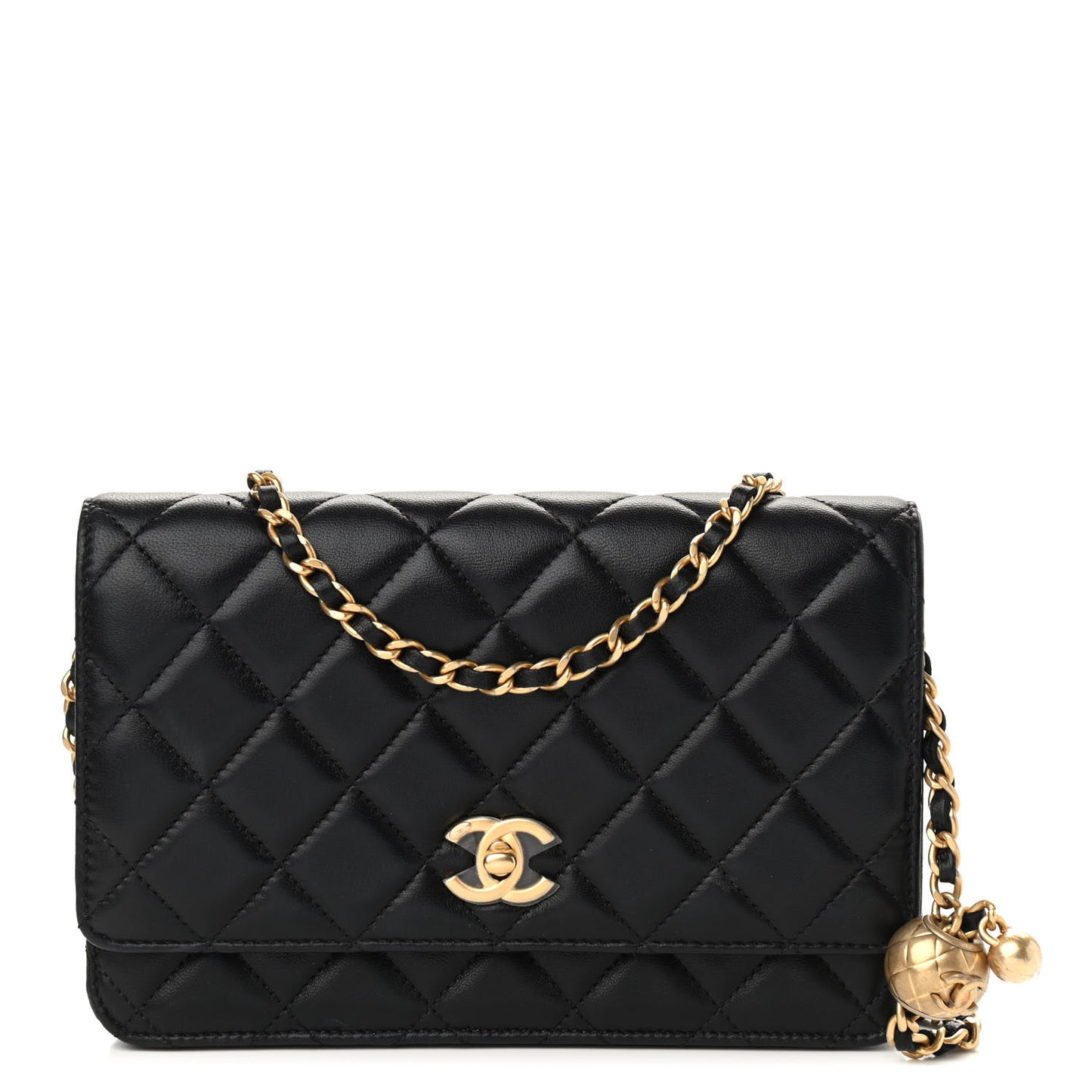 Lambskin Quilted CC Pearl Crush Wallet on Chain WOC Black