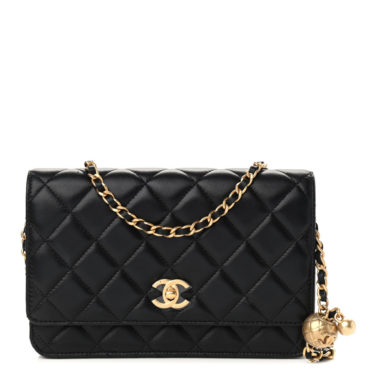 Chanel Lambskin Quilted CC Pearl Crush Wallet on Chain WOC Black 1 of 10