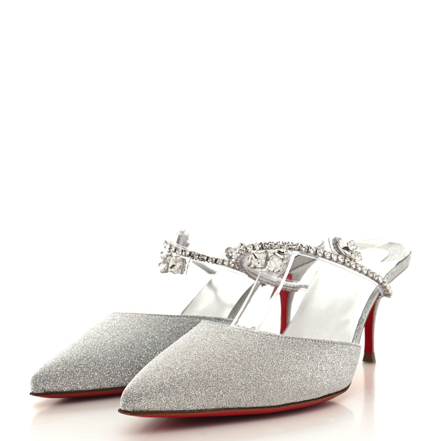 Christian Louboutin Calfskin Glitter Crystal Planet Queen 70 Mules 37 Silver 3 of 8