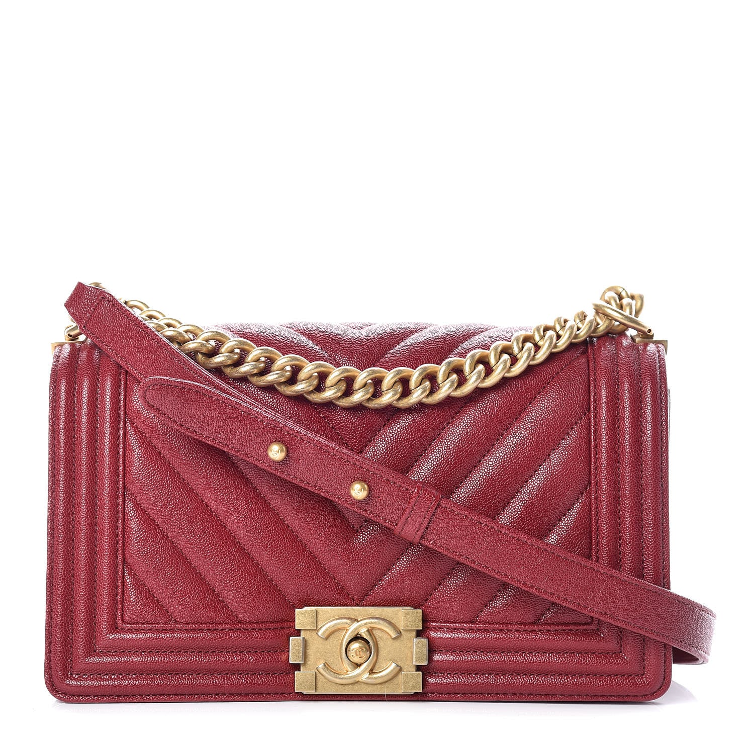 Chanel Caviar Chevron Quilted Medium Boy Flap Red 1 of 9