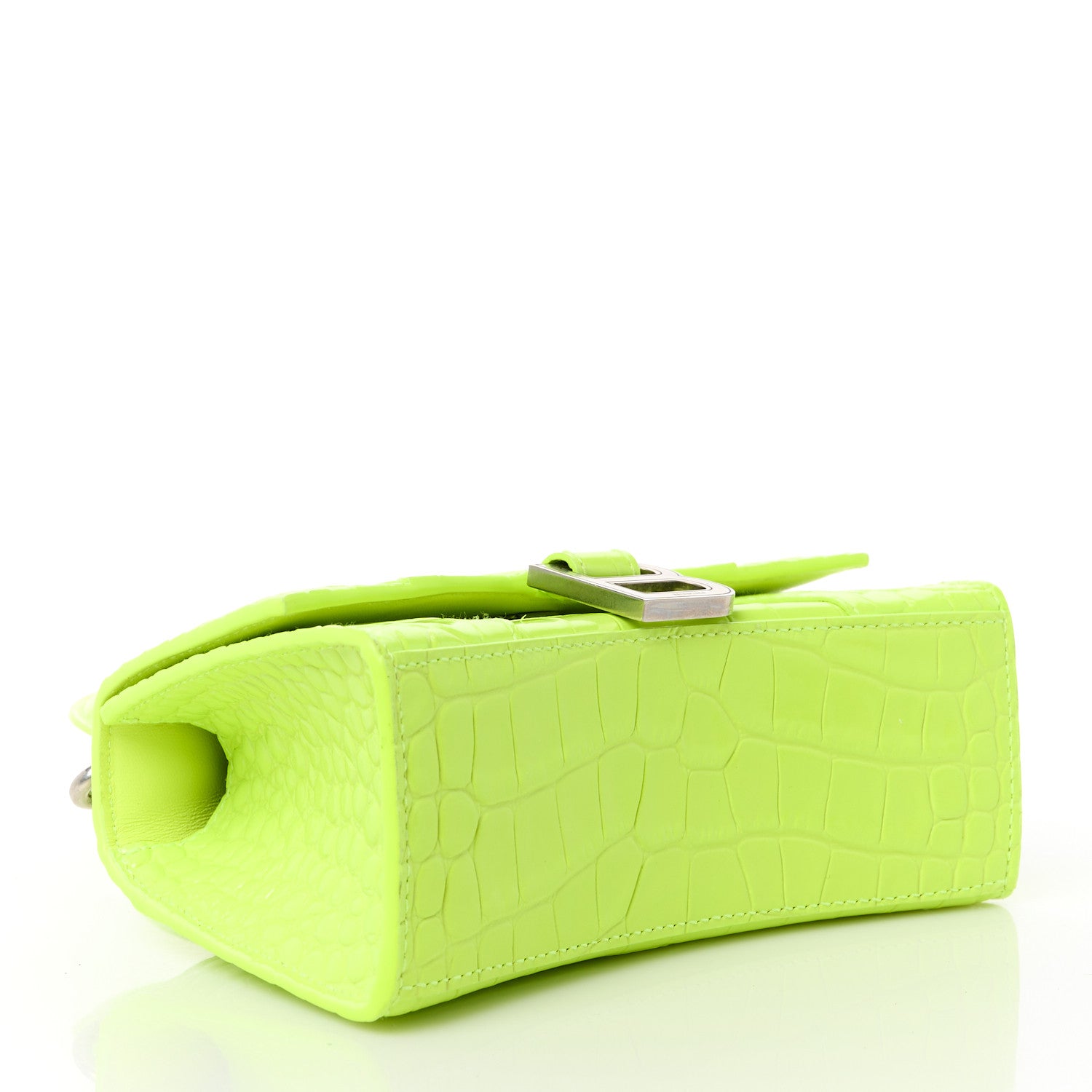 Balenciaga Shiny Calfskin Crocodile Embossed Hourglass Top Handle Bag XS Fluo Yellow 4 of 11
