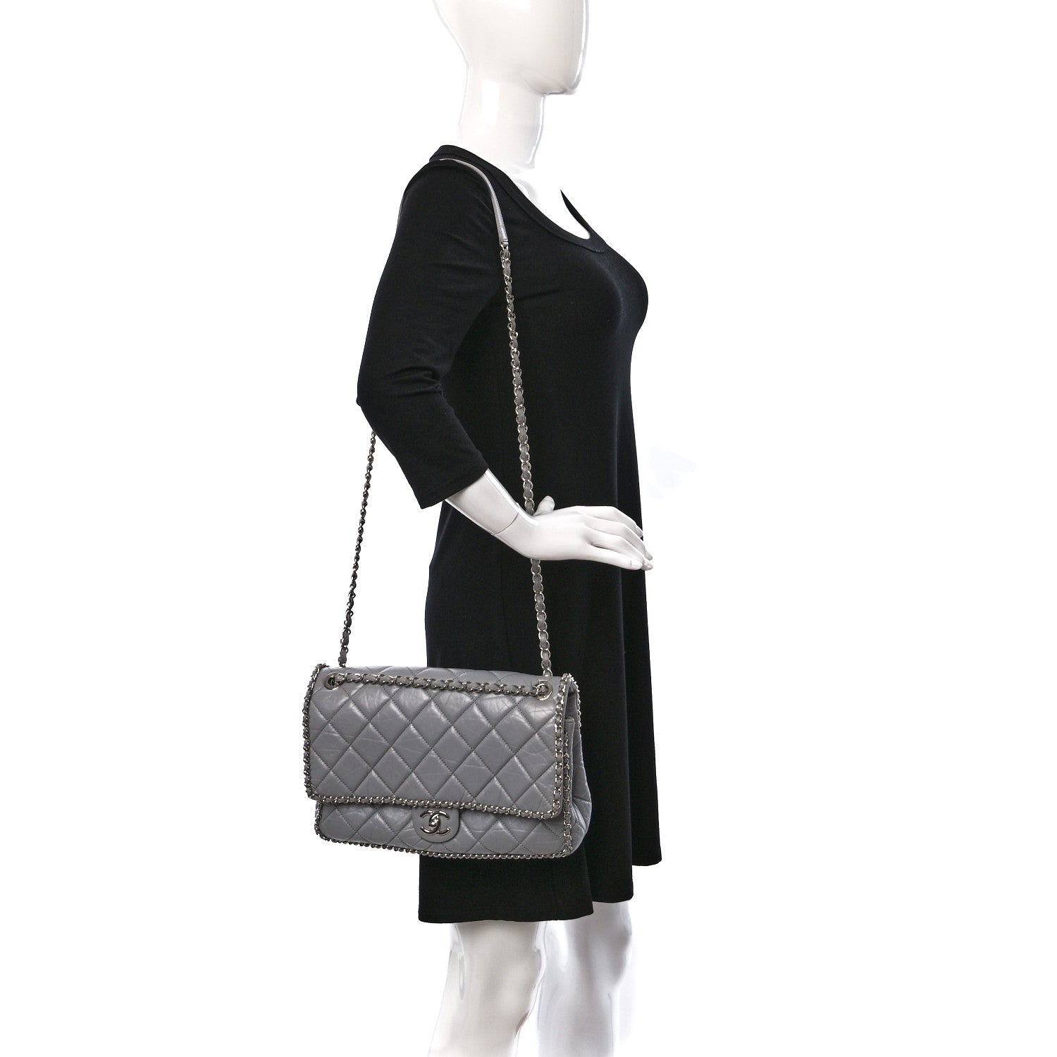 Chanel Crumpled Calfskin Large Chain All Over Flap Grey 2 of 13