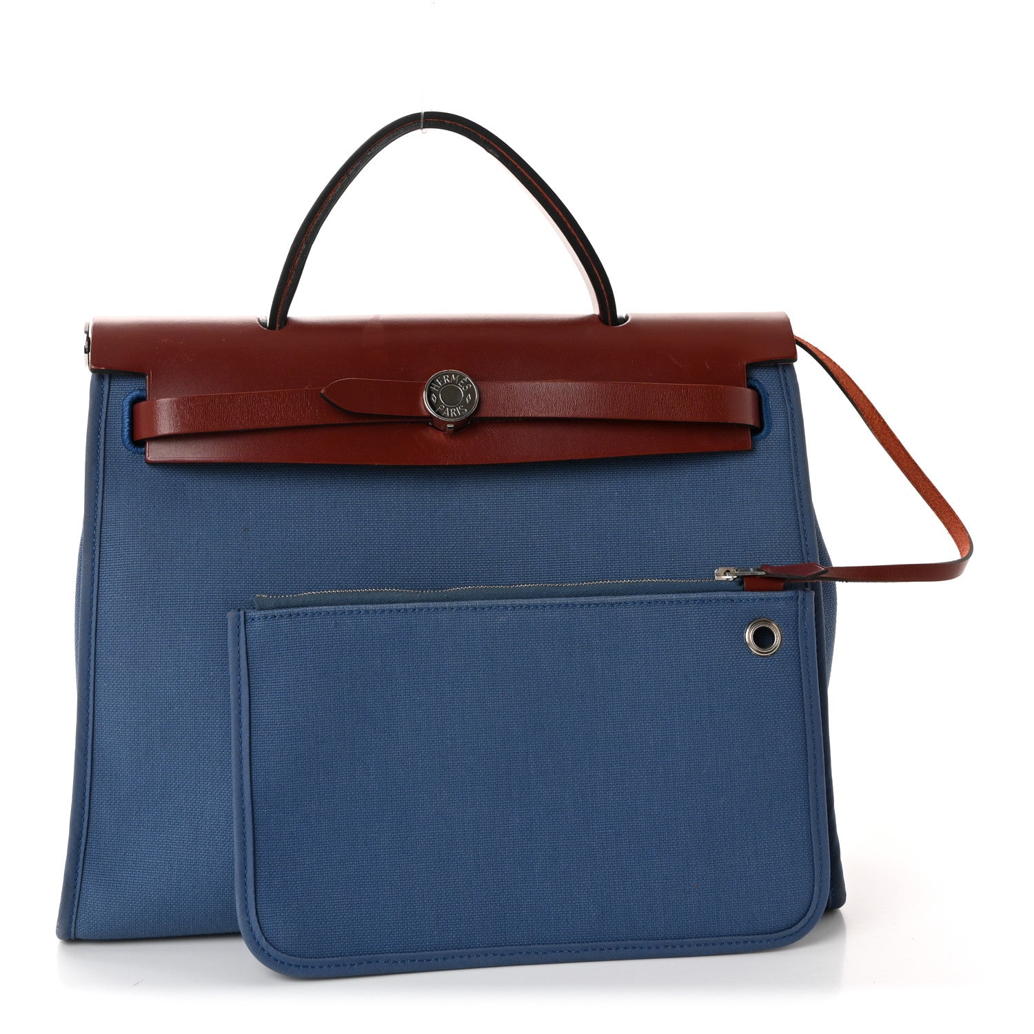 Hermes Vache Hunter Toile Militaire Herbag Zip 31 PM Bleu Agate Rouge H 3 of 11