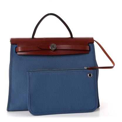 Hermes Vache Hunter Toile Militaire Herbag Zip 31 PM Bleu Agate Rouge H 3 of 11