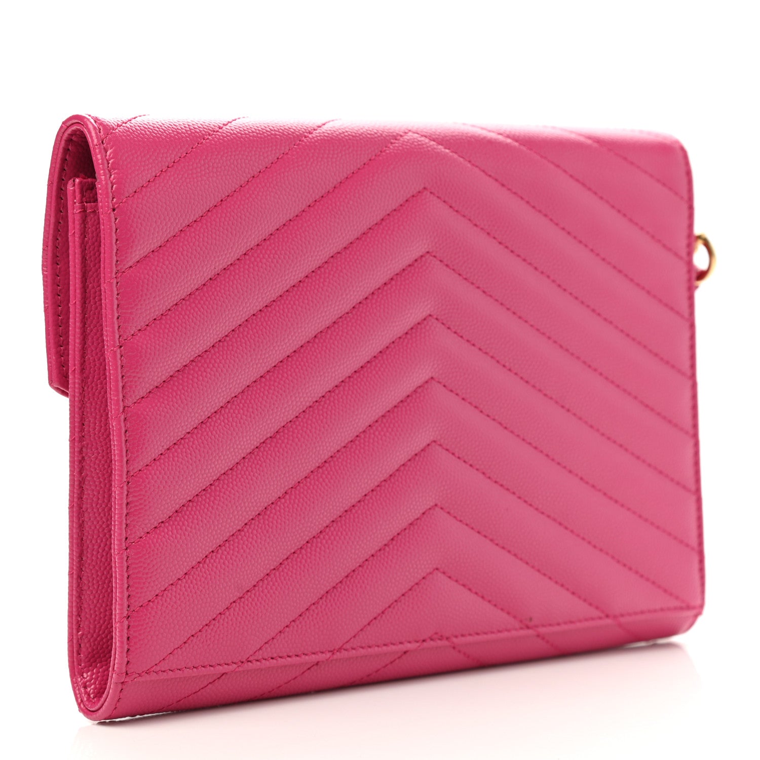 Saint Laurent Grain De Poudre Matelasse Chevron Monogram Envelope Clutch Fuxia Couture 3 of 9