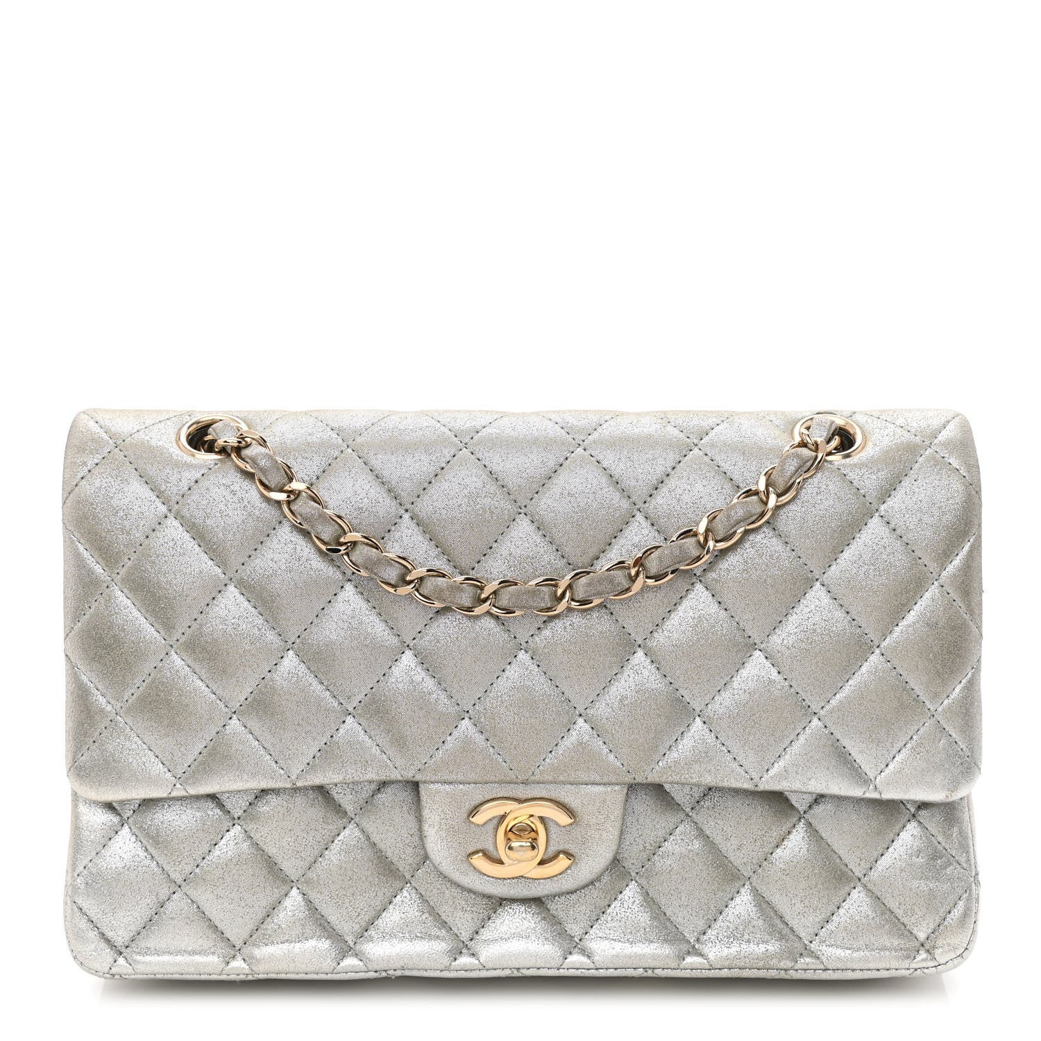 Chanel Iridescent Calfskin Medium Double Flap Silver 1 of 10