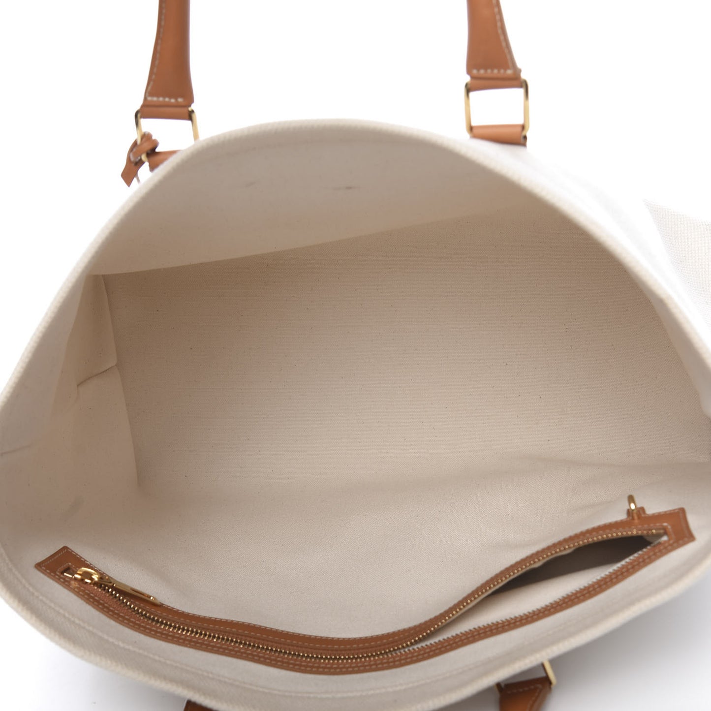 Canvas Calfskin Horizontal Cabas Natural Tan