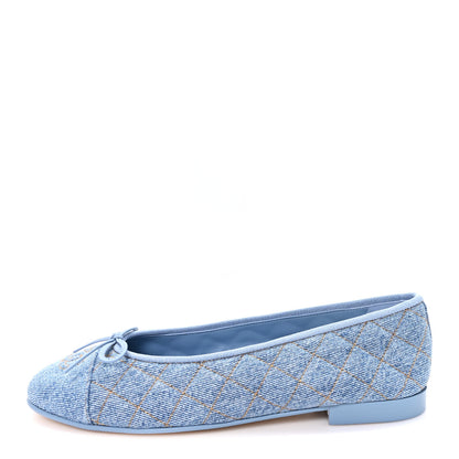 Chanel Denim Quilted Cap Toe CC Ballerina Flats 40 Light Blue 1 of 10