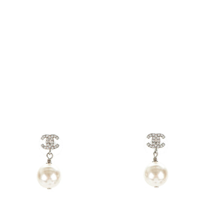 Chanel Crystal Pearl CC Drop Earrings Silver 1 of 4