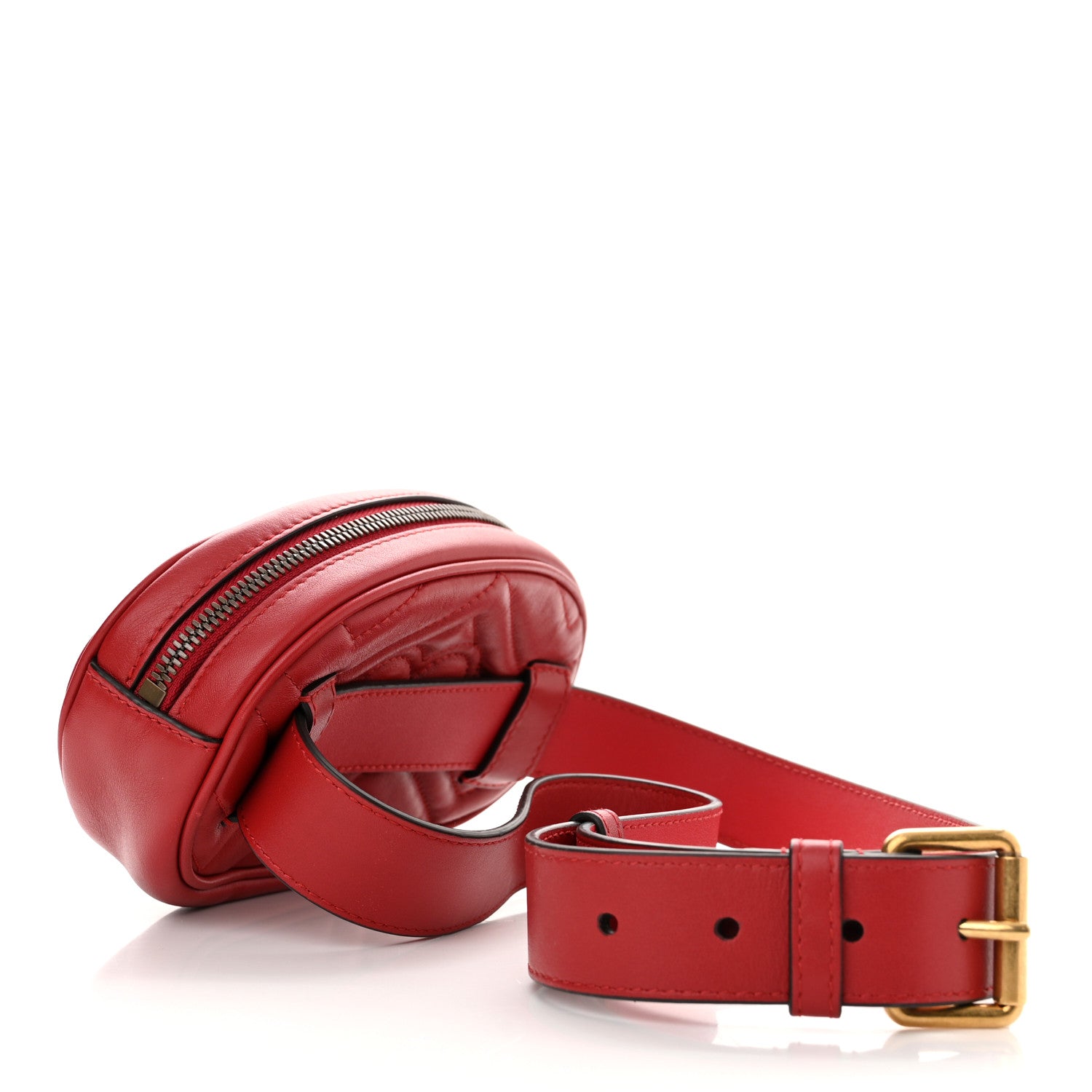 Gucci Calfskin Matelasse GG Marmont Belt Bag 85 34 Hibiscus Red 3 of 12