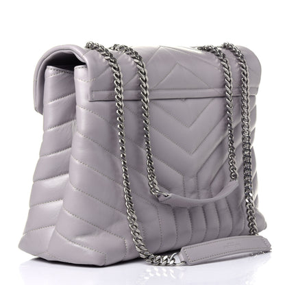 Saint Laurent Calfskin Y Quilted Monogram Medium Loulou Chain Satchel Granite 2 of 10