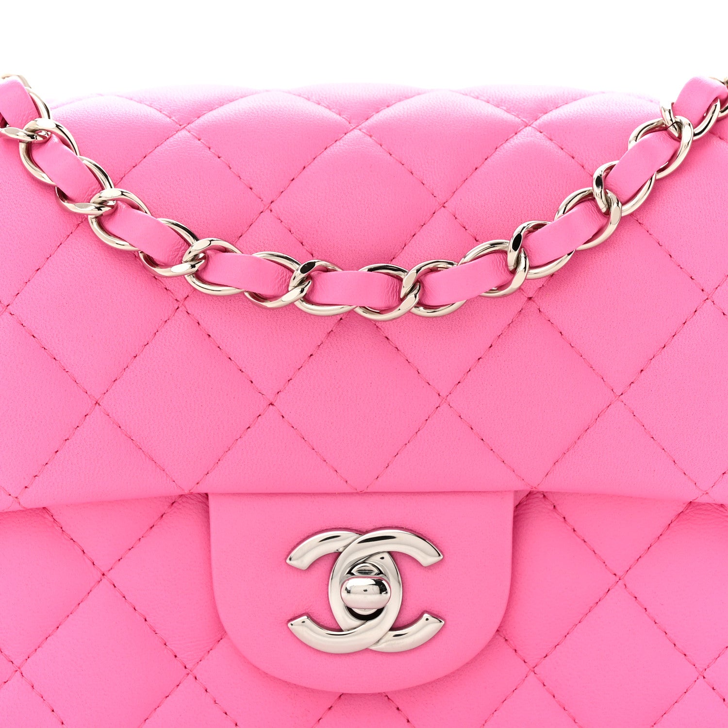 Chanel Lambskin Quilted Mini Rectangular Flap Neon Pink 8 of 12