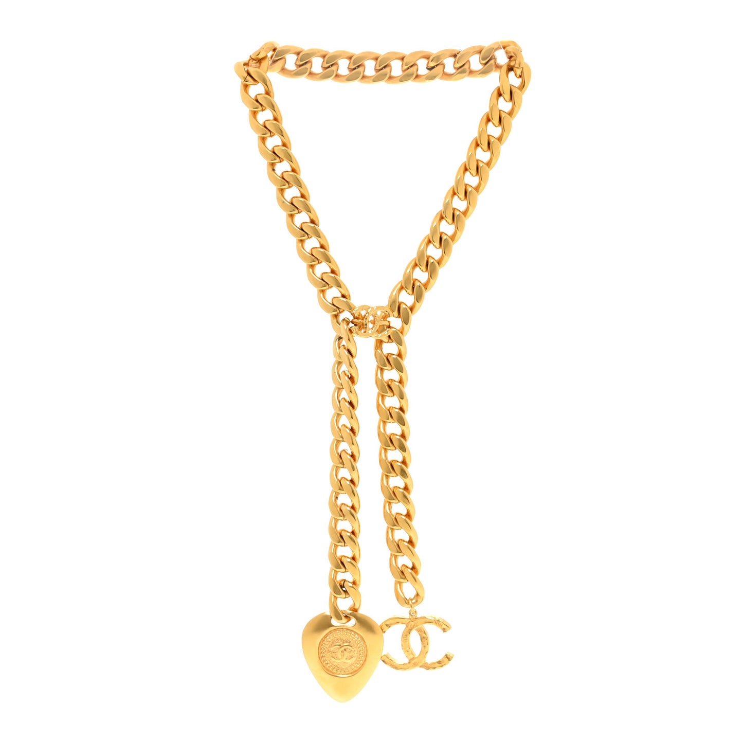 Metal Chain Link CC Pendant Choker Necklace Gold