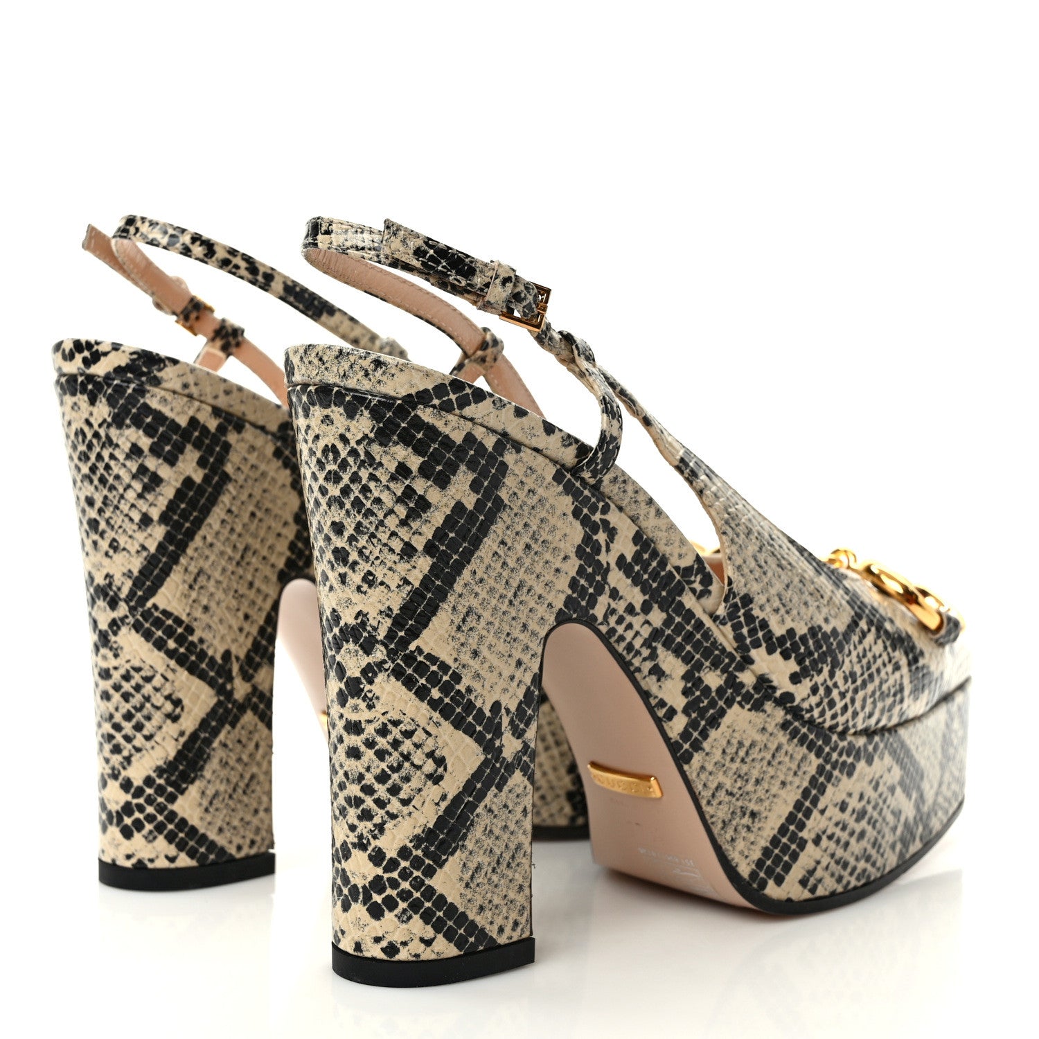 Gucci Calfskin Snakeskin Print Horsebit Platform 35/120mm Slingback Pumps 37.5 Beige Avana 4 of 8