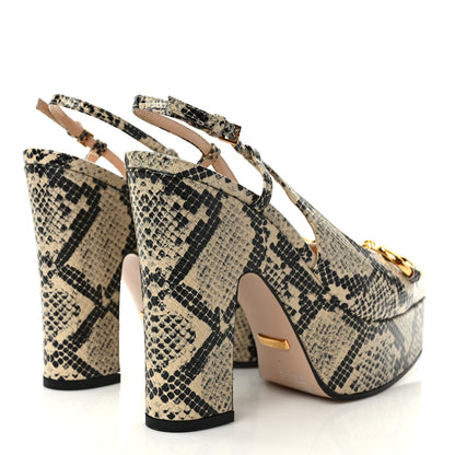 Gucci Calfskin Snakeskin Print Horsebit Platform 35/120mm Slingback Pumps 37.5 Beige Avana 4 of 8