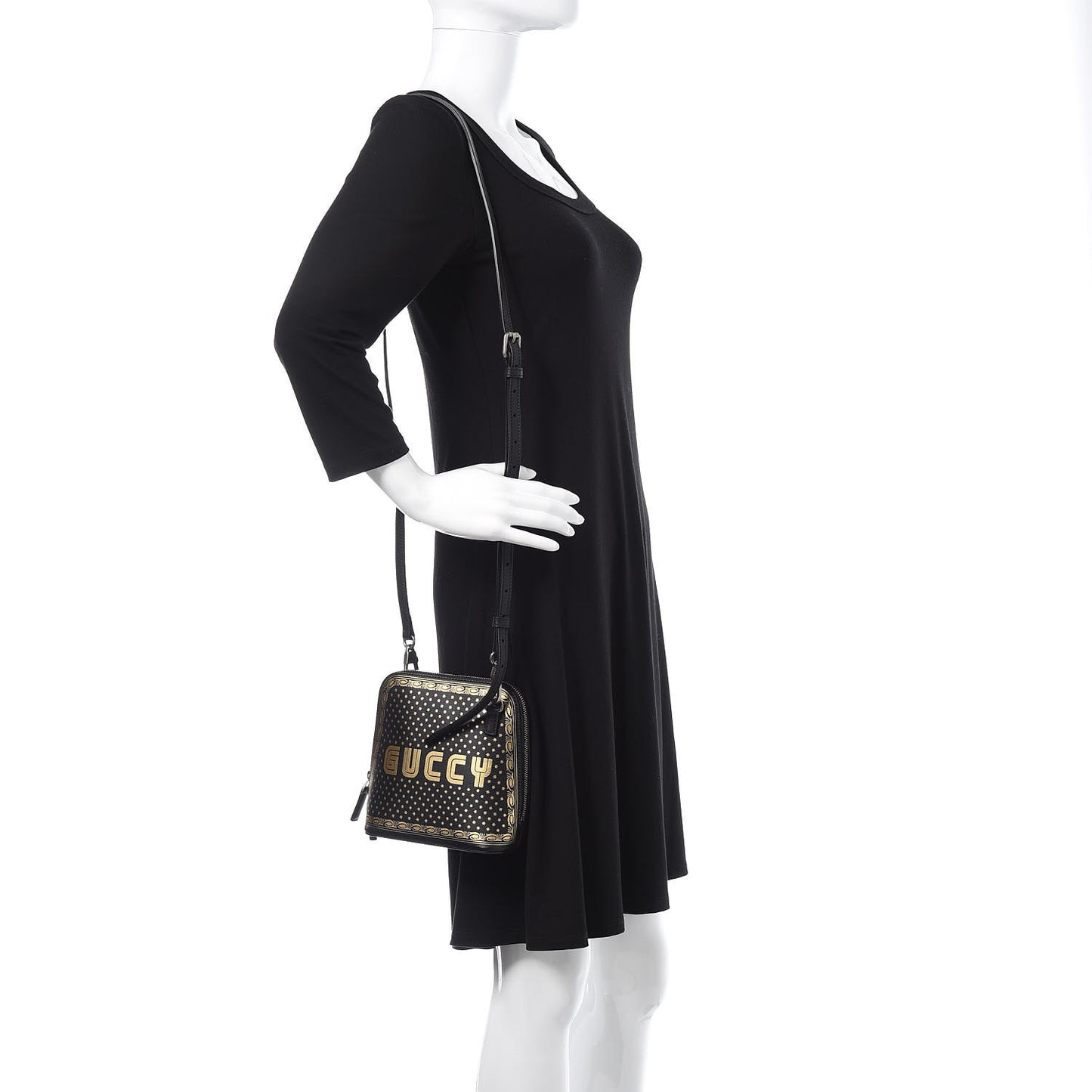 X SEGA Calfskin GUCCY Stars Mini Dome Shoulder Bag Black Gold