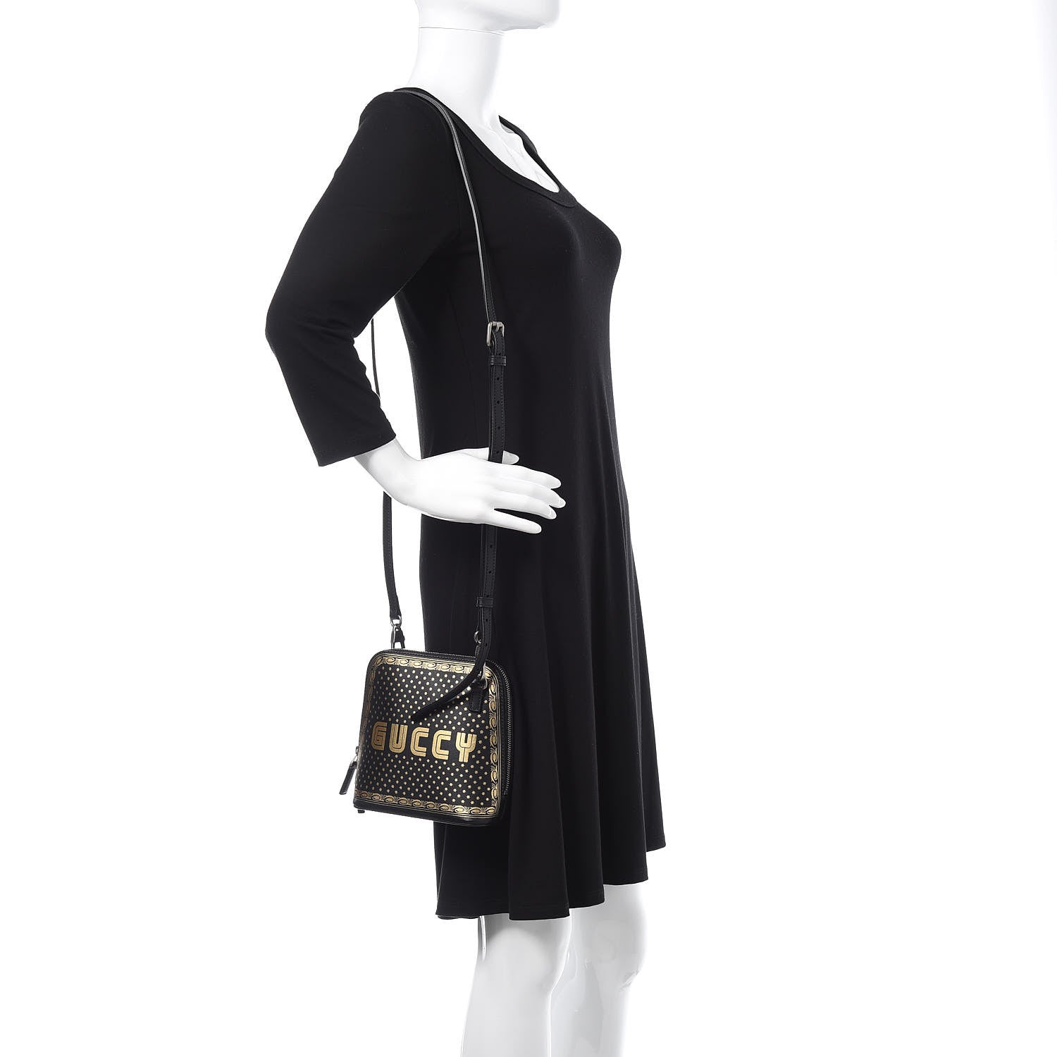 Gucci X SEGA Calfskin GUCCY Stars Mini Dome Shoulder Bag Black Gold 2 of 11