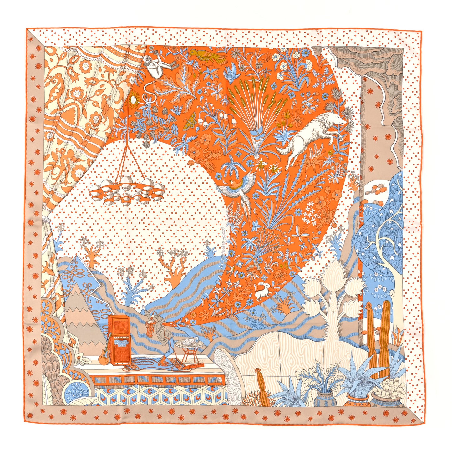 Silk Le Premier Chant Scarf 90 Orange White Bleu