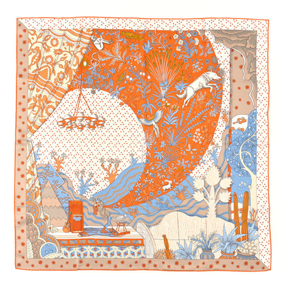 Hermes Silk Le Premier Chant Scarf 90 Orange White Bleu 1 of 3