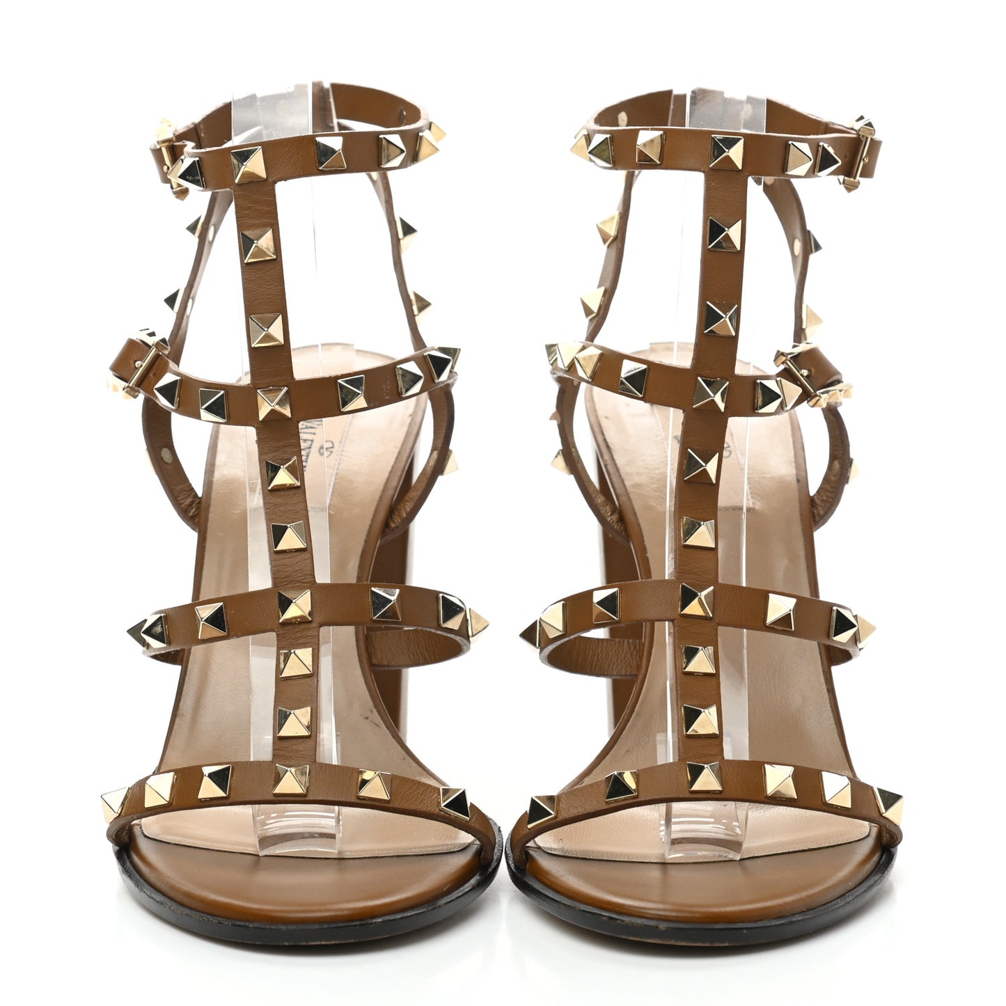 Calfskin Rockstud 90mm City Sandals 41 Light Cuir
