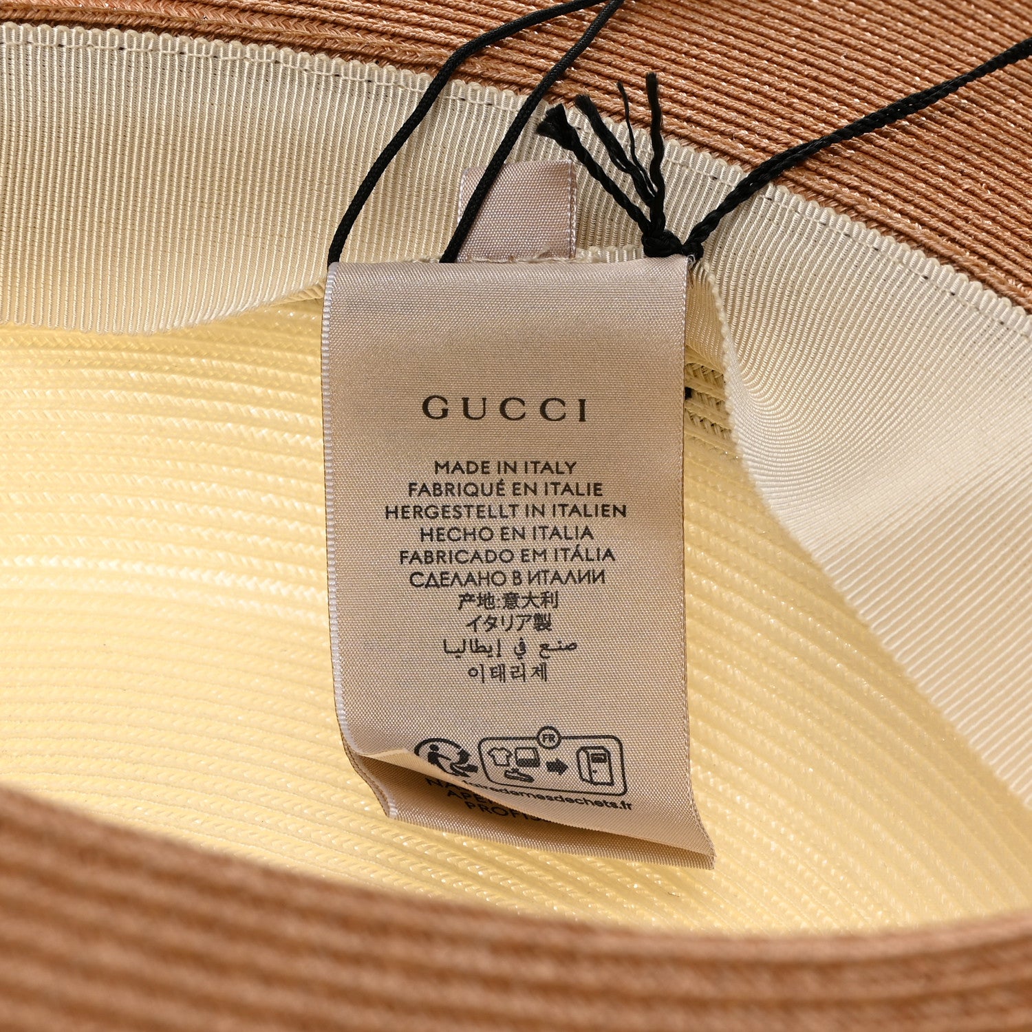 Gucci Straw Effect Fabric Wide Brim Hat With Bow XS White Black 9 of 9