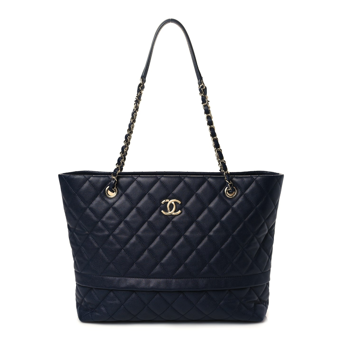 Caviar Quilted Small Zipped Shopping Tote Navy Blue