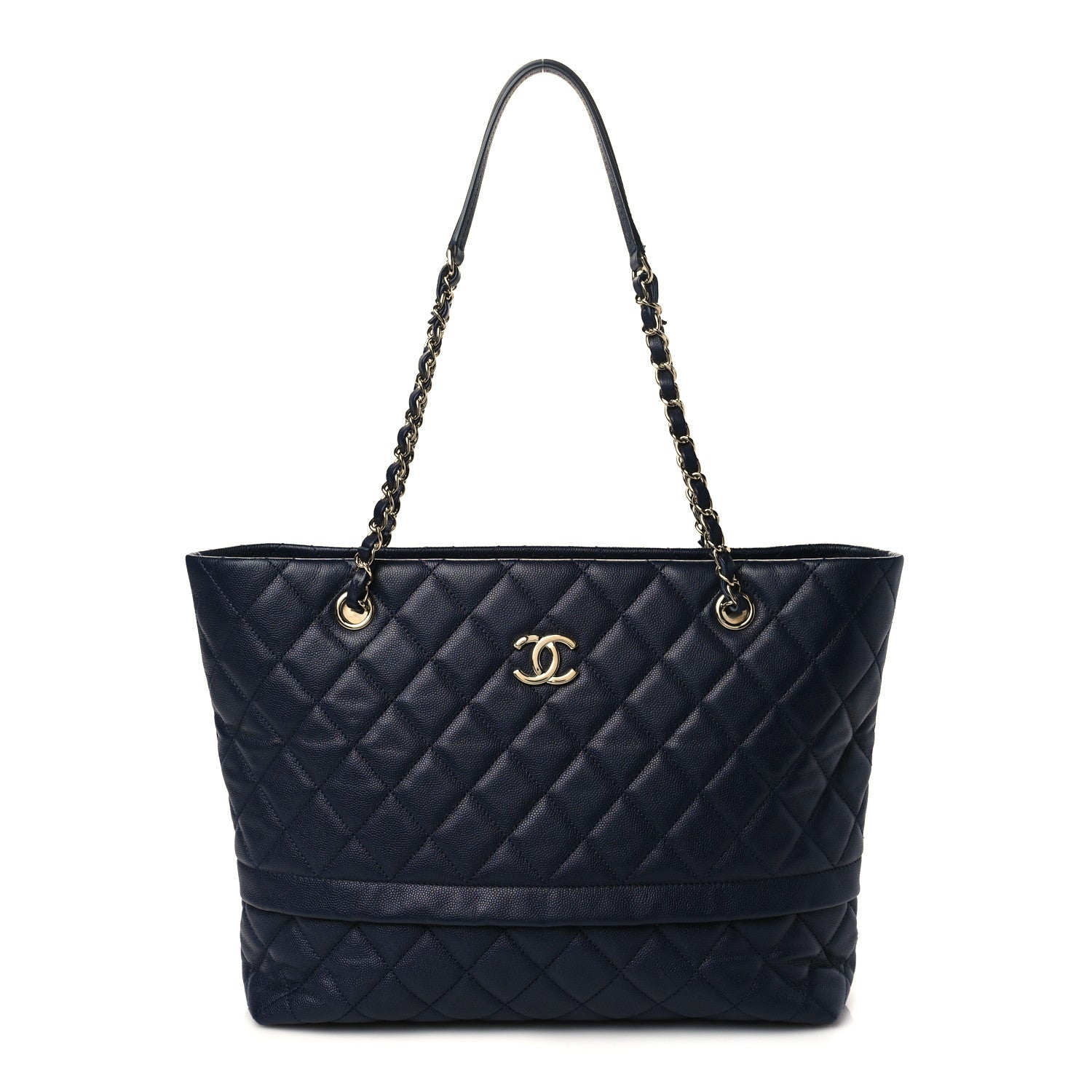 Chanel Caviar Quilted Small Zipped Shopping Tote Navy Blue 1 of 10